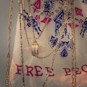FREE PEOPLE Layered Gold and Rose Quartz Necklace